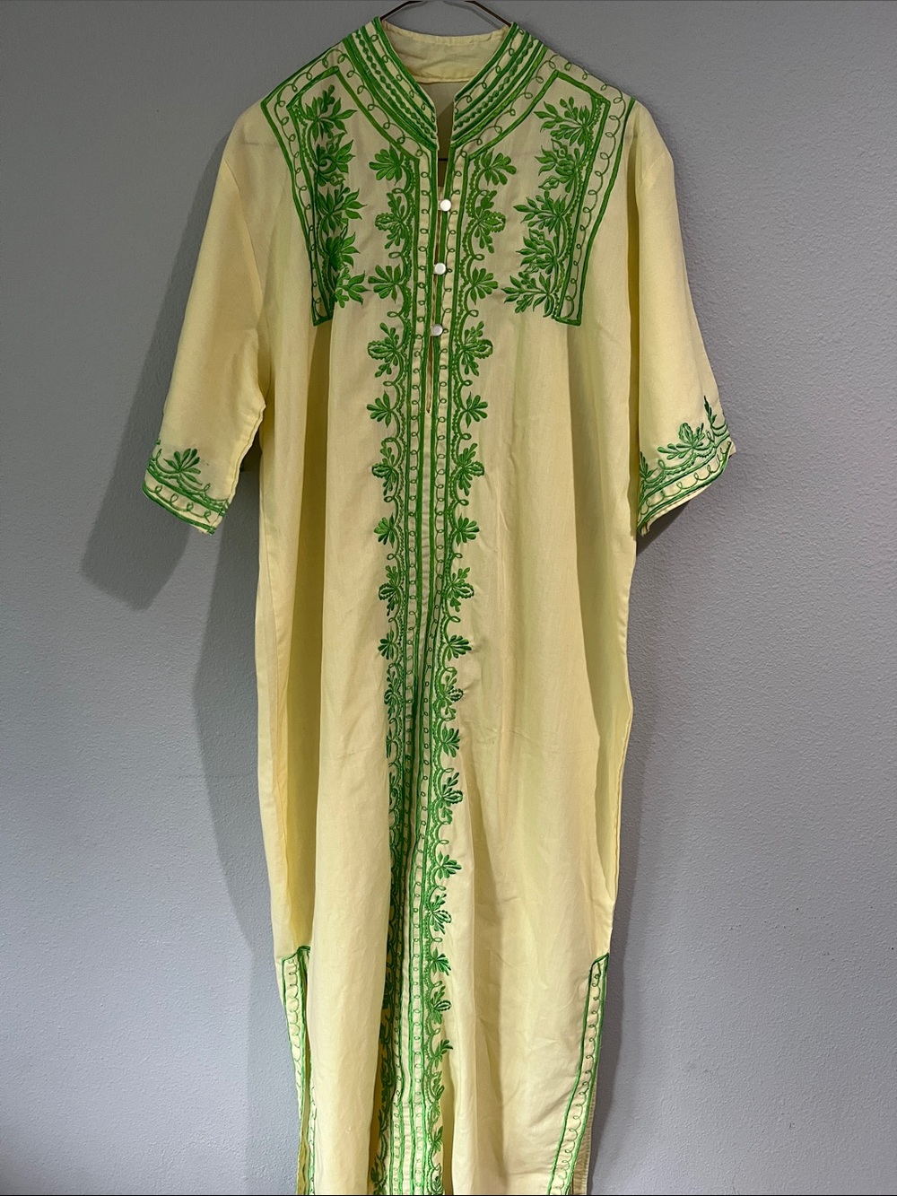 Vintage maxi dress in yellow with embroidery